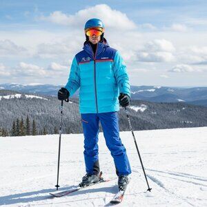 Karbon Sportswear Blue Insulated Hooded Warm Winter Ski Coat Jacket Men's XL